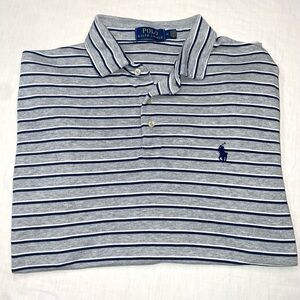 Polo Ralph Lauren Shirt Mens M Gray Pima Cotton Stretch Stripped Polo